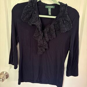 Ralph Lauren Blue Ruffled 3/4 Sleeve Blouse